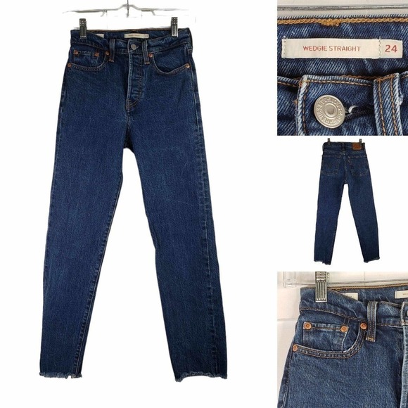 Levis Jeans Wedgie Straight Womens Size 24 Medium Wash Blue High Rise - Picture 1 of 12